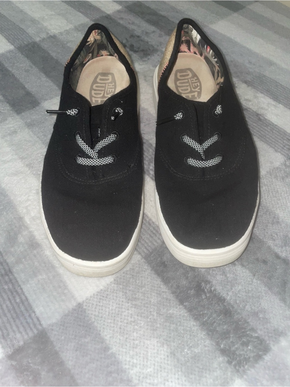 Hey Dude Black Canvas Low-Top Sneakers with White Soles